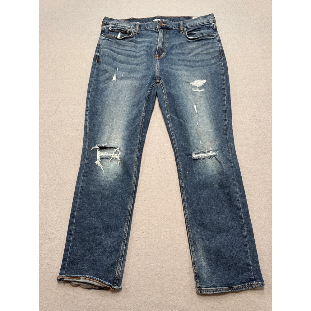 Old Navy Jeans Men's 38x32 Blue Denim Straight Leg Distressed Ripped Medium Wash